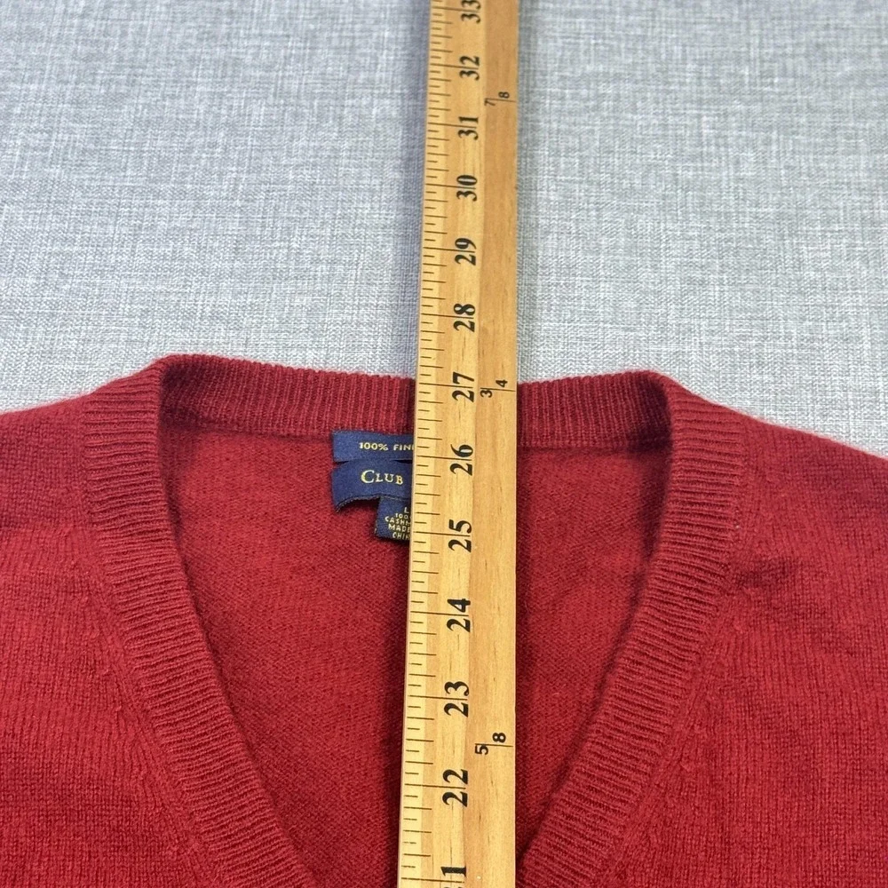 Club‎ Room Cashmere Sweater Vest Mens Large Red V-Neck Lightweight Tight-Knit